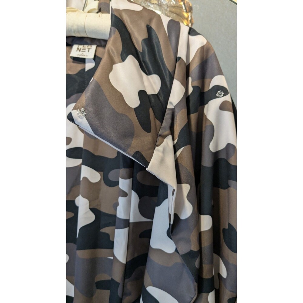 PlaNet by Lauren G NWOT Camouflage Cape Jacket Shawl Collar Button Front Pockets - Picture 8 of 14